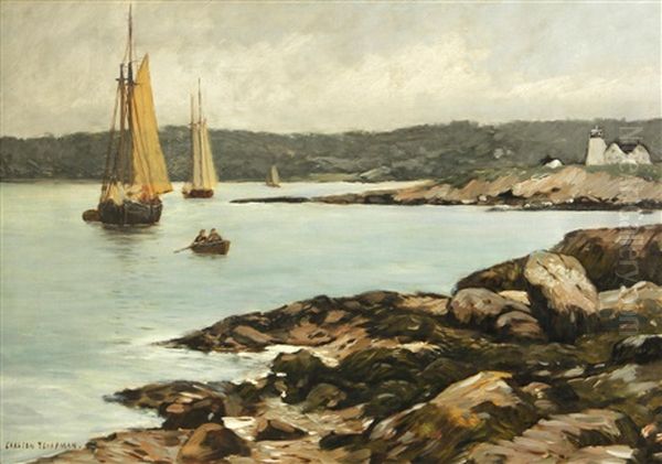 Boats Along A Rocky Coast Oil Painting by Carlton Theodore Chapman