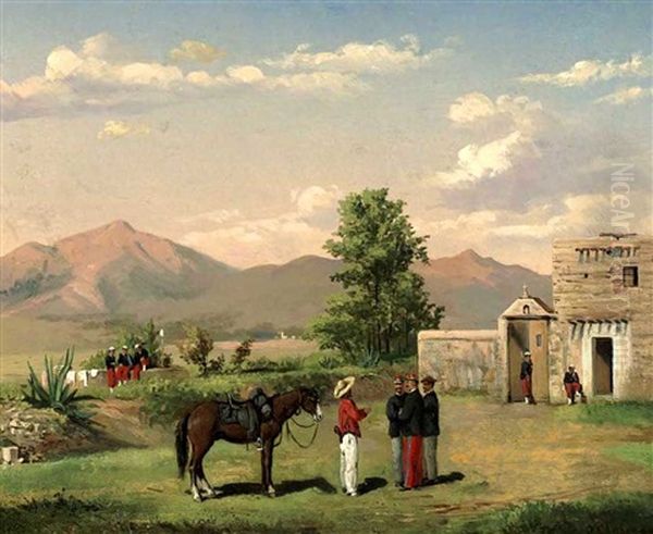 Mexican View With French Soldiers Oil Painting by Conrad Wise Chapman