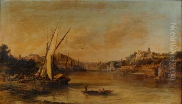 Harbor Scene Oil Painting by John Linton Chapman