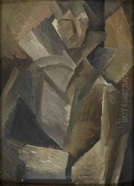 Cubist Figure Composition Oil Painting by Youla, Jules Chapoval