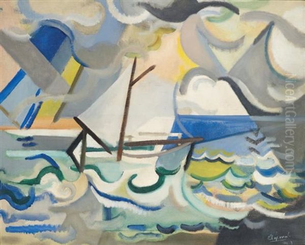 Composition Au Voilier Cubisante Oil Painting by Youla, Jules Chapoval