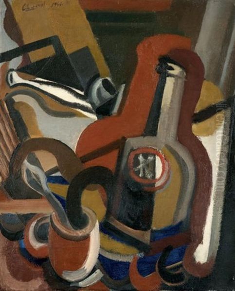 Nature Morte A La Bouteille Et A La Pipe Oil Painting by Youla, Jules Chapoval