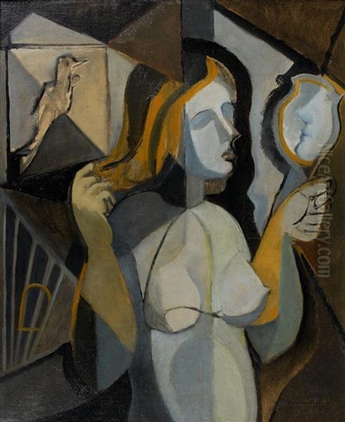 Jeune Fille Devant Son Miroir Oil Painting by Youla, Jules Chapoval