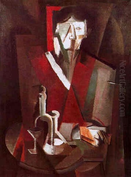 L'homme A La Terrasse De Bistro Oil Painting by Youla, Jules Chapoval