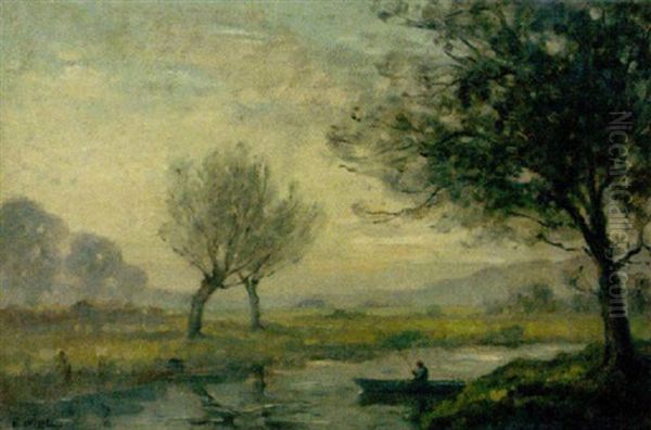 A Peaceful Stretch Of The River Oil Painting by Edouard Chappel
