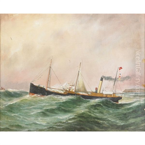 A British Mercantile Steamship Oil Painting by Reuben Chappell Of Poole