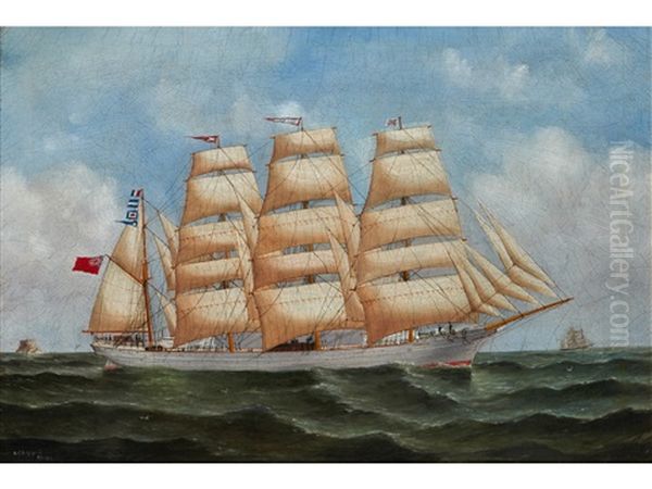 The Full Masted Barque Jordanhill Underway Oil Painting by Reuben Chappell Of Poole