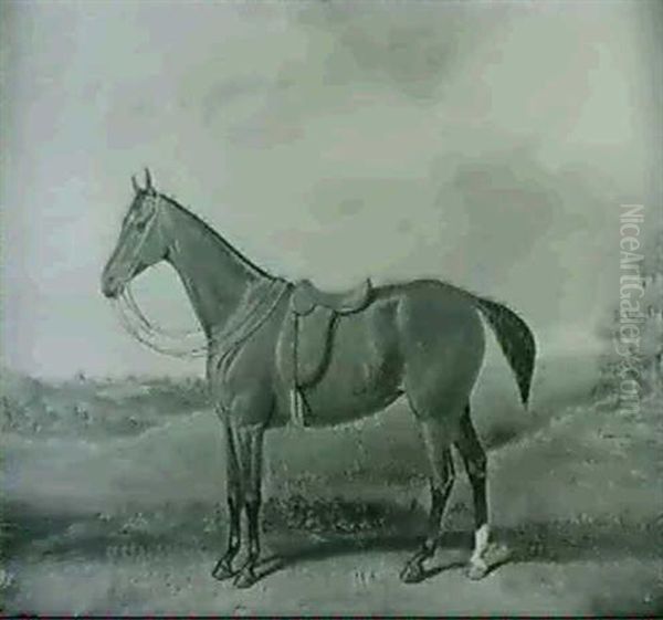 A Saddled Bay Hunter In A Landscape & A Companionpiece Oil Painting by Reuben Chappell Of Poole