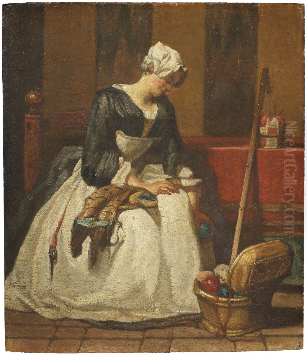 The Embroiderer Oil Painting by Jean-Baptiste-Simeon Chardin