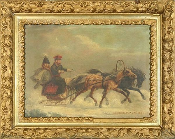 Winter Traveling Oil Painting by Adolphe Josefovich Charlemagne