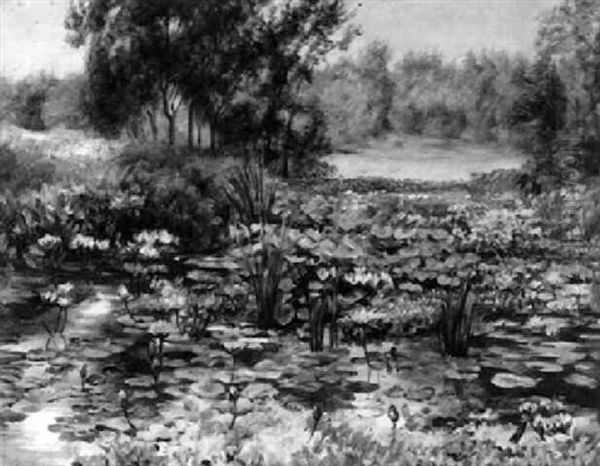 Der Lotusblutenteich Im Washingtonpark In Chicago Oil Painting by Hugo Charlemont