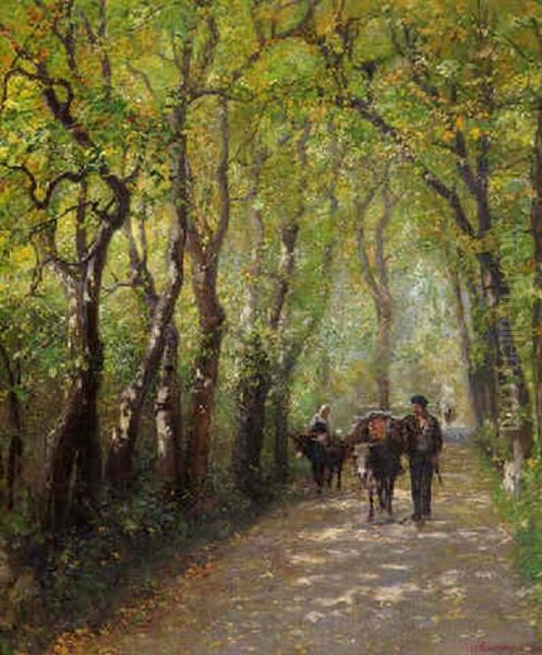 Allee Mit Eselstransport Oil Painting by Hugo Charlemont