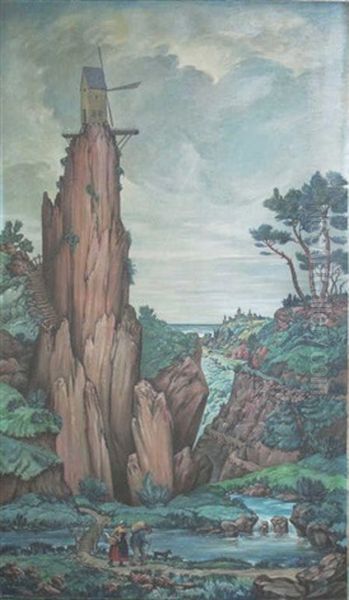 Couple De Paysans Au Moulin Oil Painting by Raymond Louis Charmaison