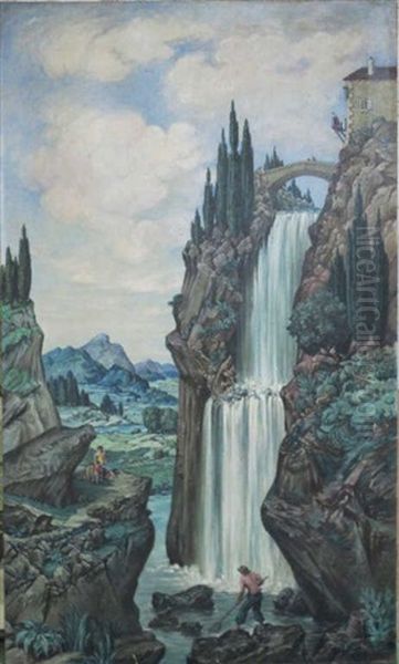 Le Pecheur A La Cascade Oil Painting by Raymond Louis Charmaison