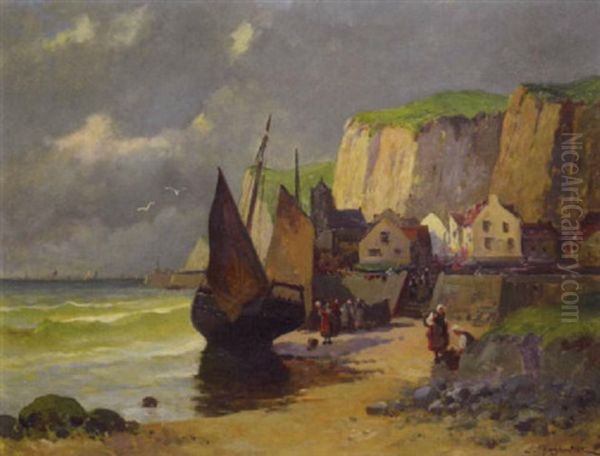 Village De Pecheurs En Normandie Oil Painting by Eugene Charpentier