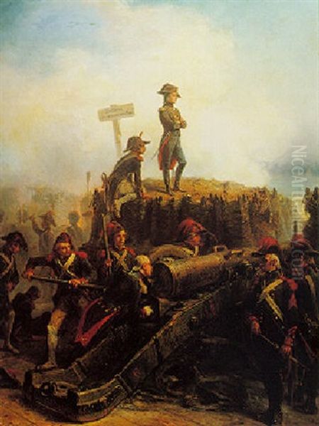 Batterie Des Hommes Sans Peur - A Scene From The Napoleonic Wars Oil Painting by Eugene Charpentier