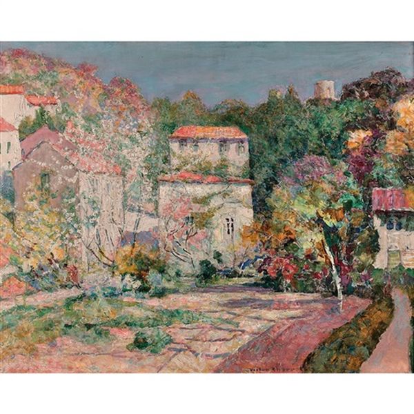 Verger En Fleurs Dans Un Village Oil Painting by Victor Charreton