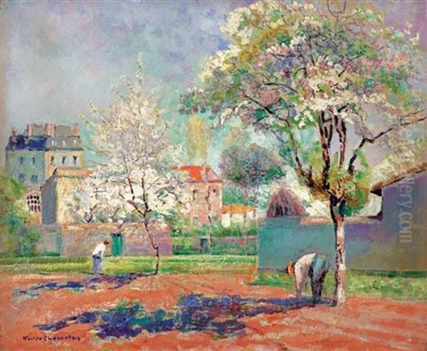 Under The Cherry Blossom Oil Painting by Victor Charreton