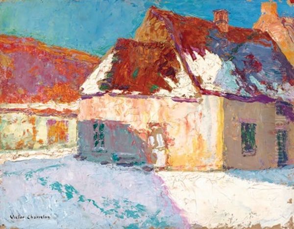 Village D'auvergne, L'hiver Oil Painting by Victor Charreton