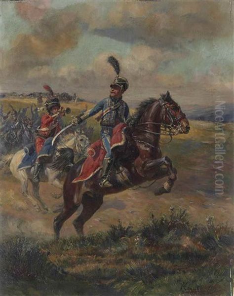 Trompette Et Hussard Chargeant Oil Painting by Henri Georges Jacques Chartier
