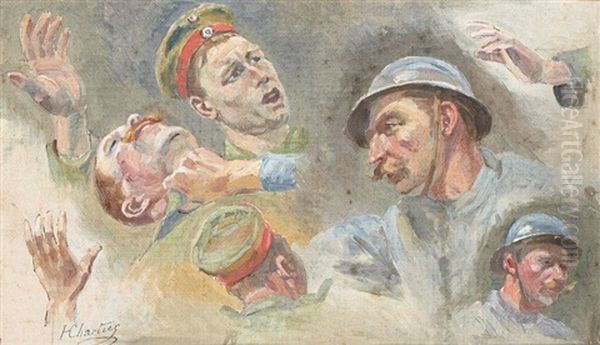 Etudes De Visages De Soldats (study) Oil Painting by Henri Georges Jacques Chartier