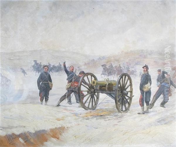 French Soldiers With Canon Oil Painting by Henri Georges Jacques Chartier