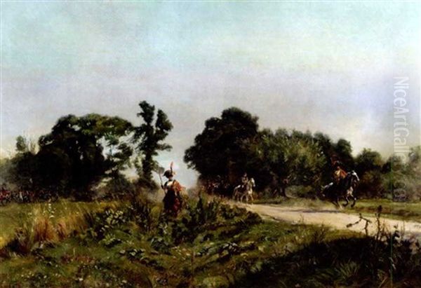 Aux Avant-postes La Veille De Wagram 1809 Oil Painting by Henri Georges Jacques Chartier