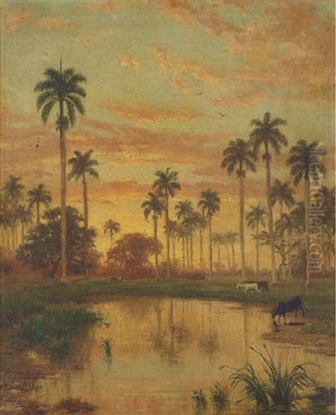 Lucero De Oro Tras Verde Palma Oil Painting by Esteban Chartrand