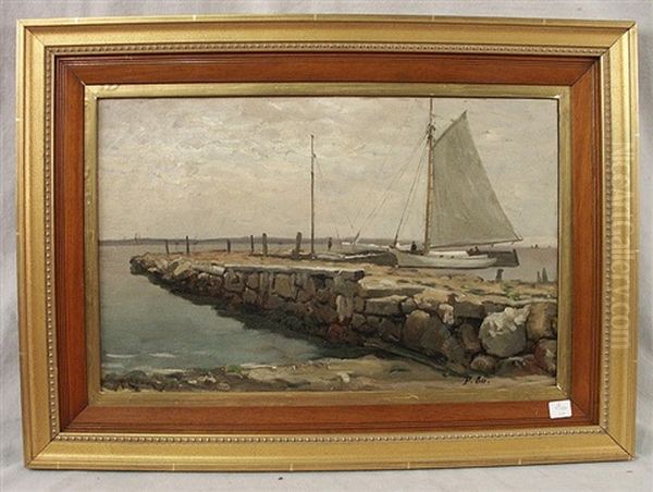 Coastal View With Dock And Sailboat Oil Painting by Henry Chase