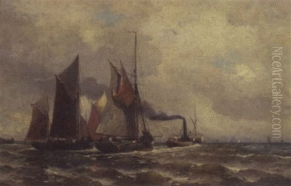 Ships Heading Into Harbor Oil Painting by Henry Chase