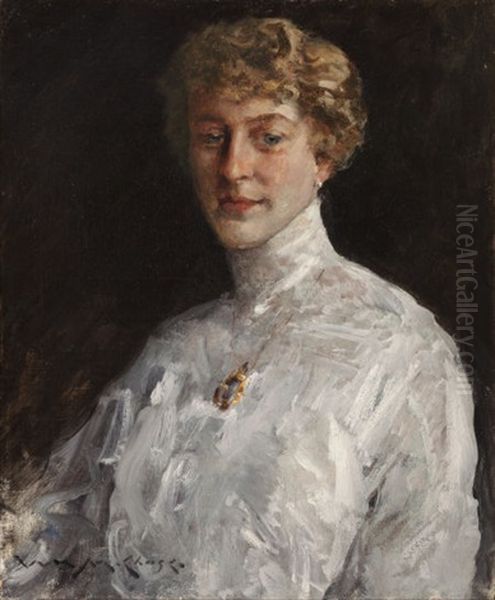 Lady In A White Blouse Oil Painting by William Merritt Chase