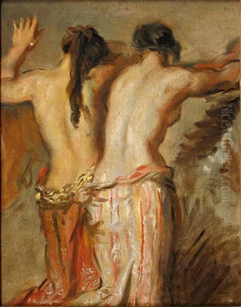 Deux Femmes Demi - Nues De Dos (study) Oil Painting by Theodore Chasseriau