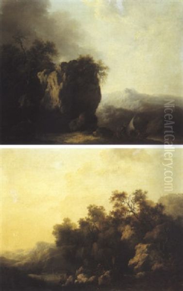 Paysage Rocheux Anime De Pecheurs Oil Painting by Claude Louis Chatelet