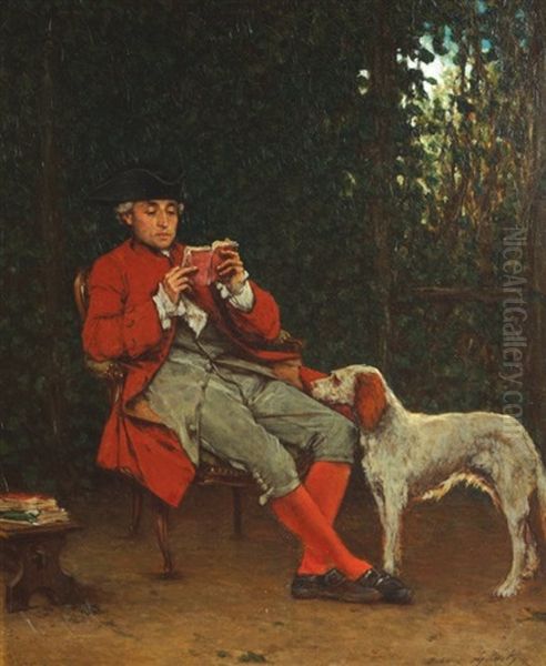 A Gentleman Reading Oil Painting by Victor Joseph Chavet