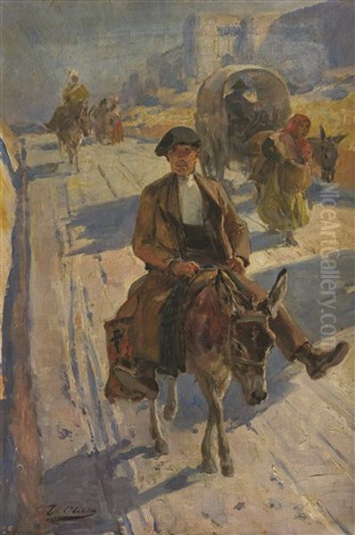 Campesino En Burro Oil Painting by Ulpiano Checa y Sanz