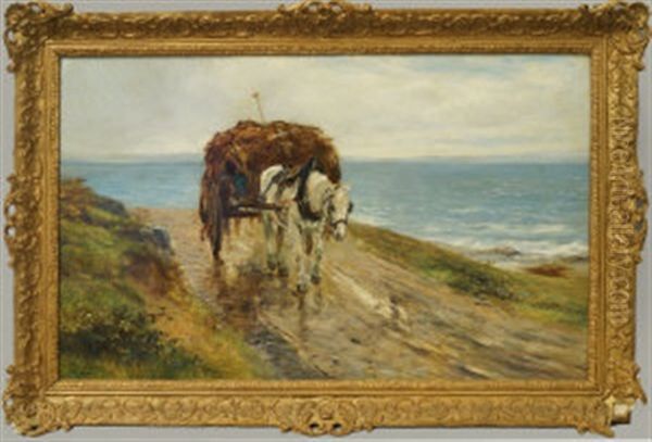 Horse And Cart Along A Seaside Track Oil Painting by Ulpiano Checa y Sanz