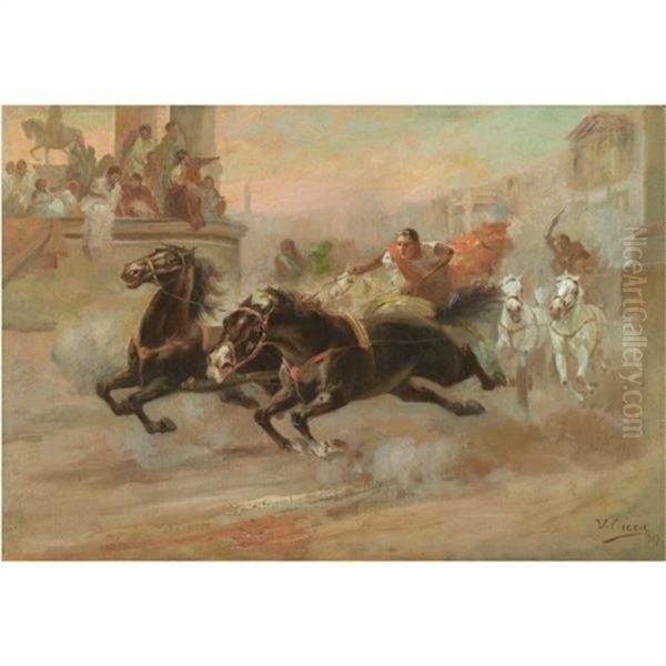 La Carrera De Cuadrigas (the Chariot Race) Oil Painting by Ulpiano Checa y Sanz