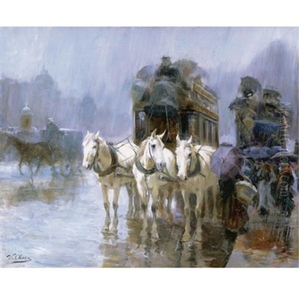 A Rainy Day In Paris Oil Painting by Ulpiano Checa y Sanz