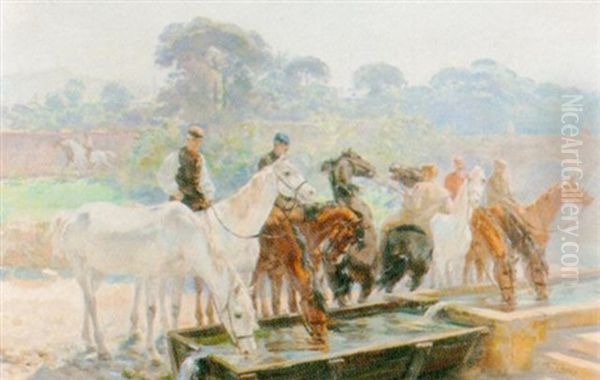 Pferde An Der Tranke Oil Painting by Ulpiano Checa y Sanz