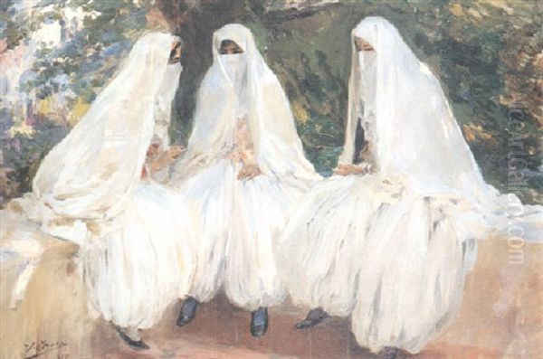 Three Algerian Beauties At The Well Oil Painting by Ulpiano Checa y Sanz