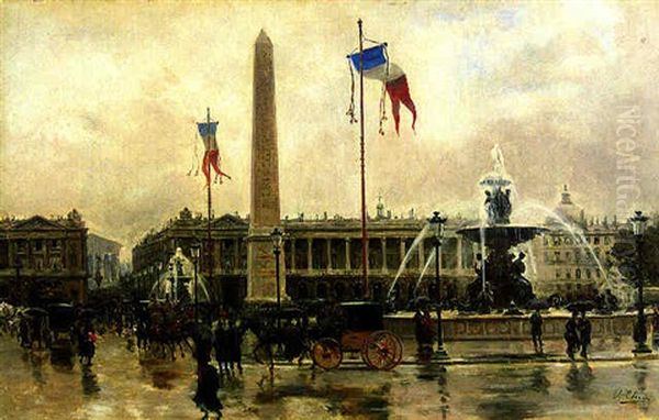 A View Of The Place De La Concorde Oil Painting by Ulpiano Checa y Sanz