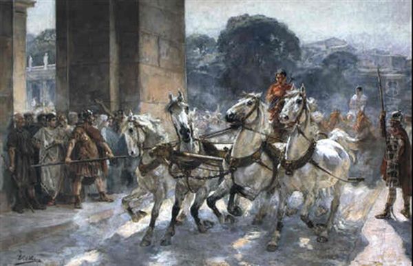 Entrada De Las Cu Drigas Al Circo Oil Painting by Ulpiano Checa y Sanz