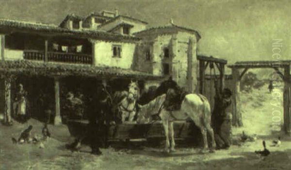 Le Relais De Chevaux Oil Painting by Ulpiano Checa y Sanz