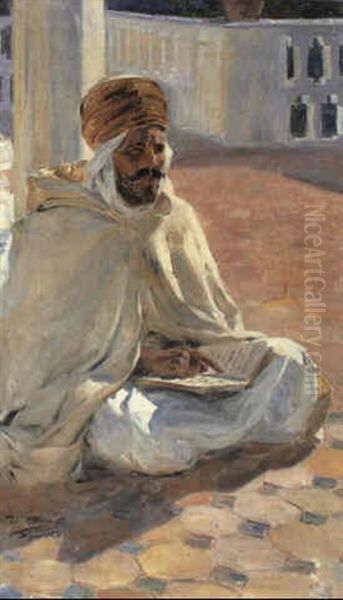 Algerian Man Reading Oil Painting by Ulpiano Checa y Sanz