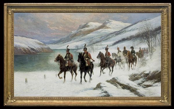 Napoleon Army In Spanish Mountains Oil Painting by Jan van Chelminski