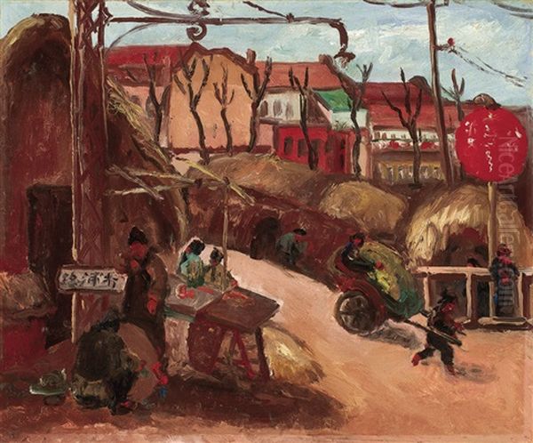 Street Scene Oil Painting by Chen Cheng-Po