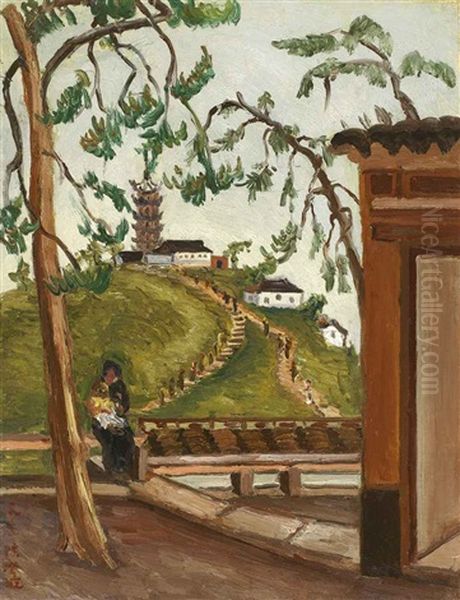 At Leisure Below The Pagoda Hill Oil Painting by Chen Cheng-Po