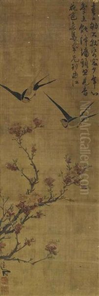 Swallows And Plum Blossoms Oil Painting by Chen Chun