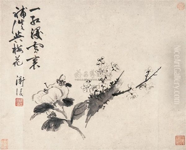 Flowers And Plum Blossoms Oil Painting by Chen Chun