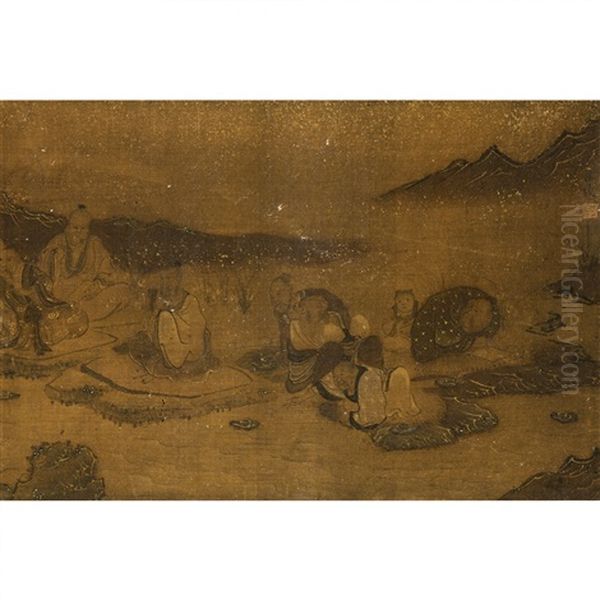 Scholars Oil Painting by Chen Hongshou